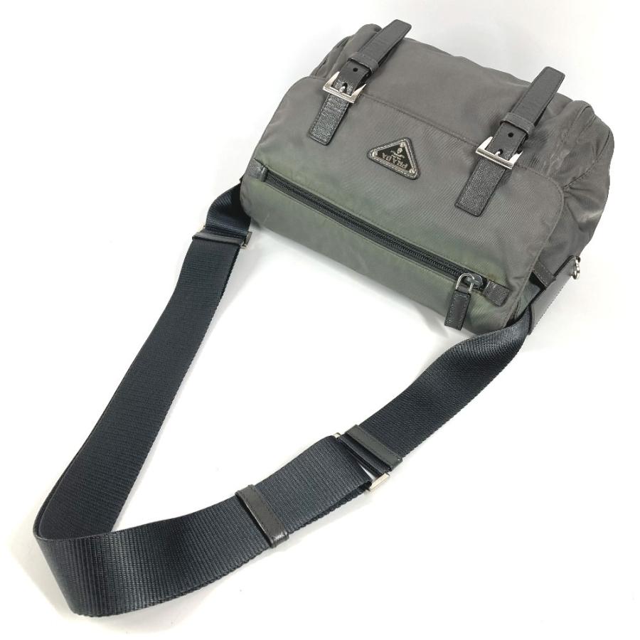 PRADA プラダ BT0953 トライアングルロゴ 三角ロゴ プレート カバン  斜め掛け メッセンジャーバッグ ショルダーバッグ グレー系【中古】 | PRADA | 06