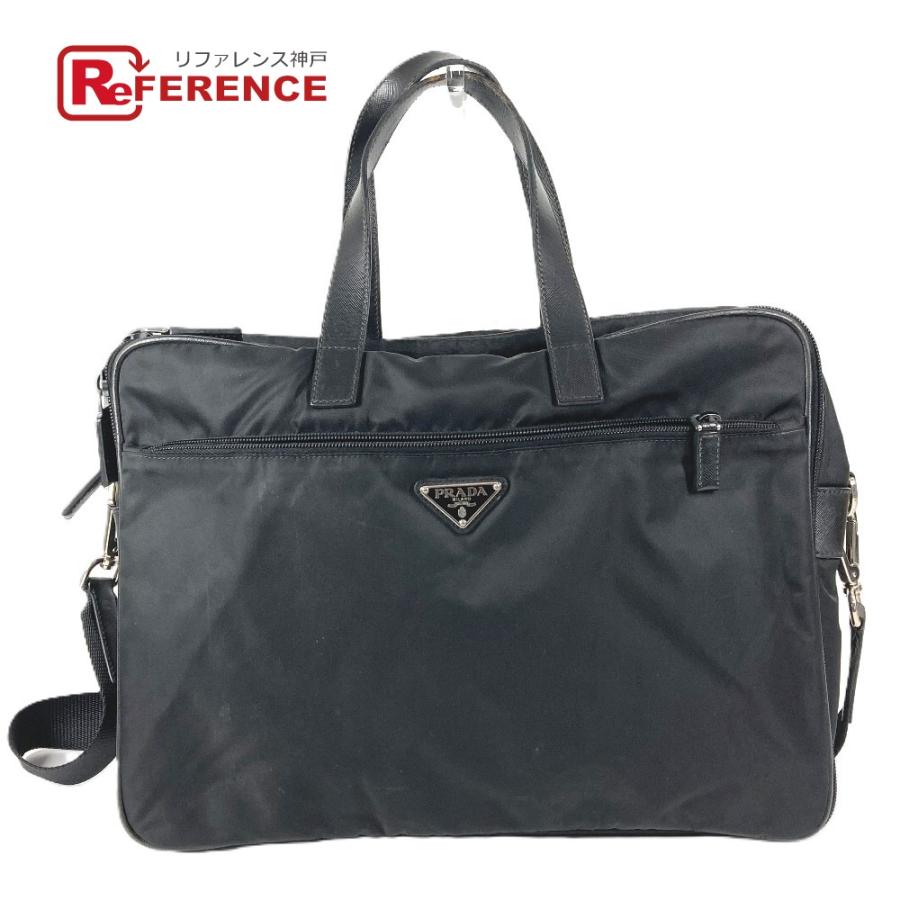 PRADA プラダ トライアングルロゴ 三角ロゴ プレート  ショルダーバッグ ブリーフケース 書類バッグ ビジネスバッグ ブラック【中古】 | PRADA