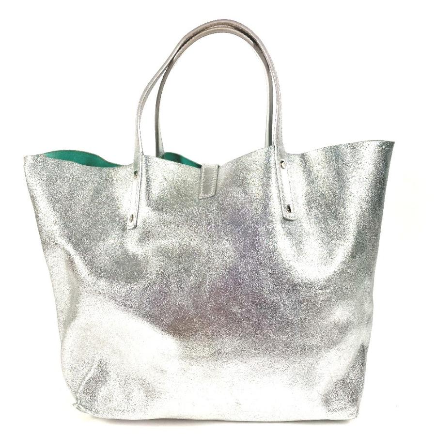 TIFFANY&Co. ティファニー ロゴ リバーシブル メタリック カバン トートバッグ ポーチ付き ハンドバッグ シルバー ユニセックス【中古】 | TIFFANY&Co. | 01