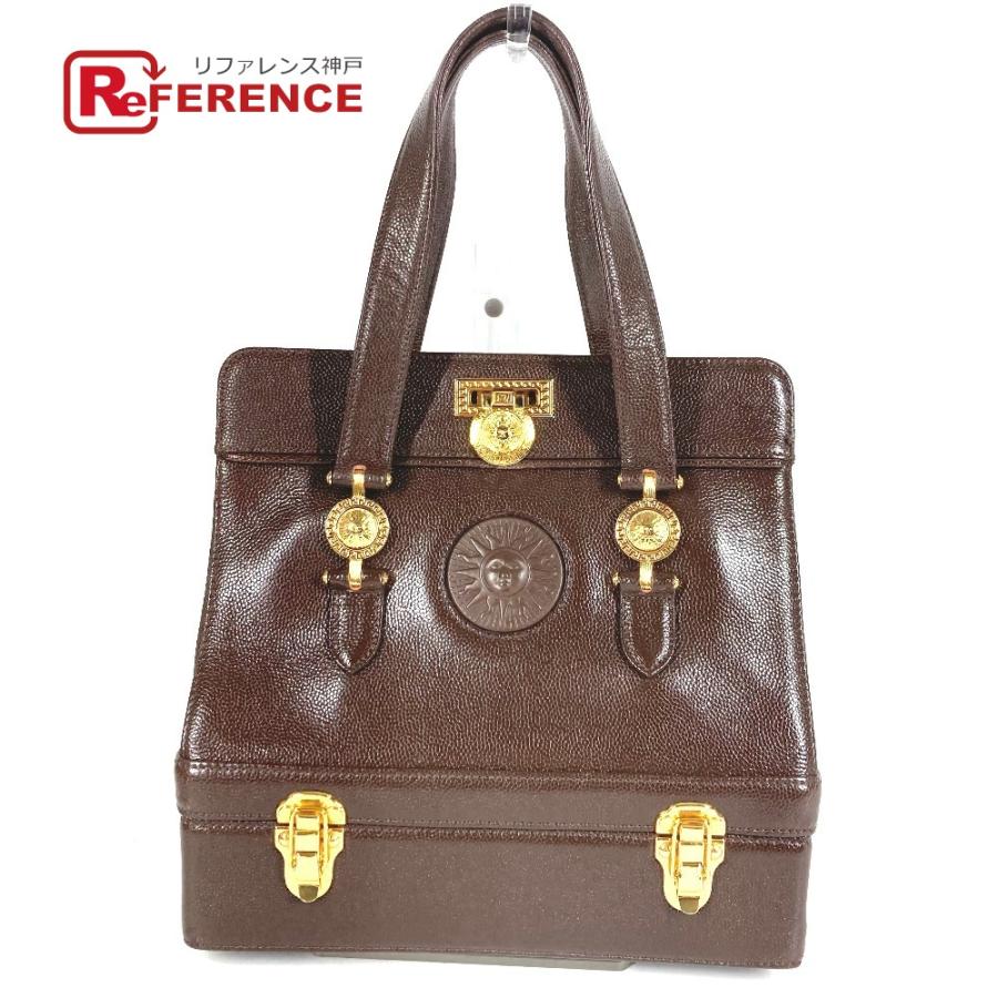 VERSACE ヴェルサーチ サンバースト カバン ２段 バニティ BOX ボックス バニティバッグ ヴィンテージ ハンドバッグ ブラウン【中古】 | 