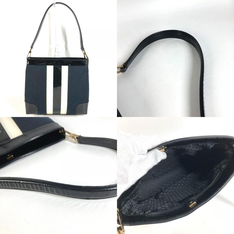 GUCCI グッチ 001 4231 ロゴ ストライプ カバン 肩掛け トートバッグ ヴィンテージ ショルダーバッグ ブラック ユニセックス【中古】 | GUCCI | 08