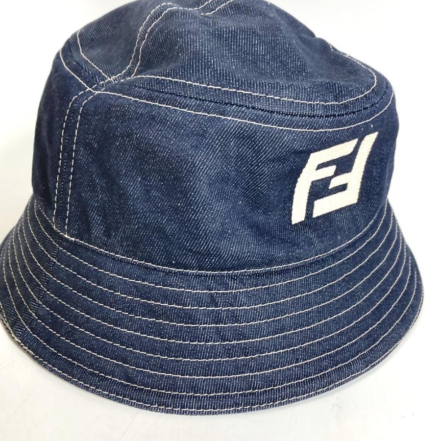 新品同様 FENDI フェンディ FXQ958 ロゴ ハット帽 帽子 バケットハット ボブハット デニム ハット ブルー ユニセックス【中古】 | FENDI | 05