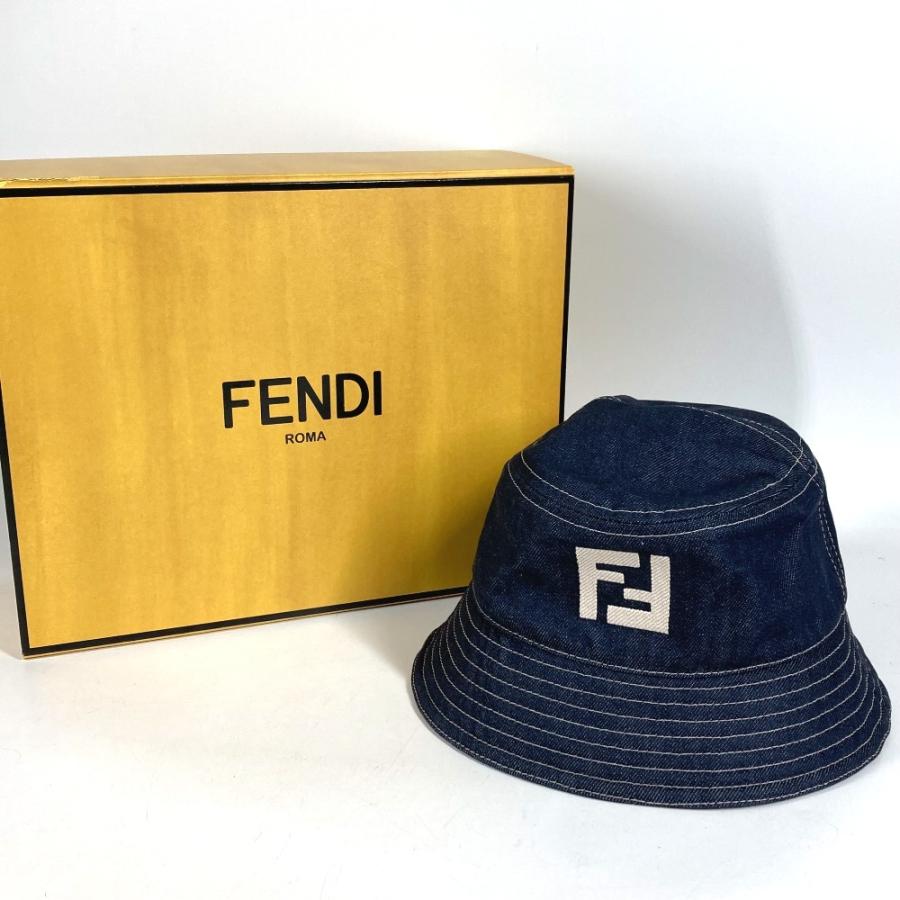 新品同様 FENDI フェンディ FXQ958 ロゴ ハット帽 帽子 バケットハット ボブハット デニム ハット ブルー ユニセックス【中古】 | FENDI | 08