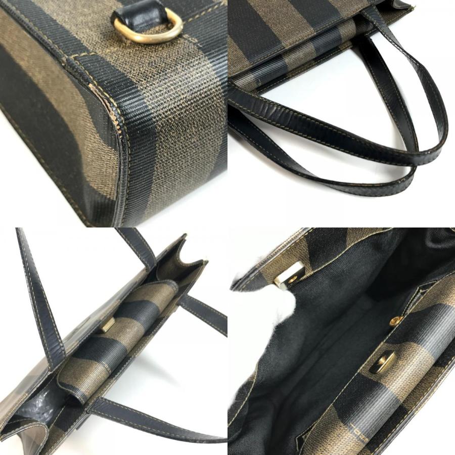 FENDI フェンディ ペカン ロゴ ストライプ カバン トートバッグ 縦型トート ヴィンテージ ハンドバッグ カーキ ユニセックス【中古】 | FENDI | 08