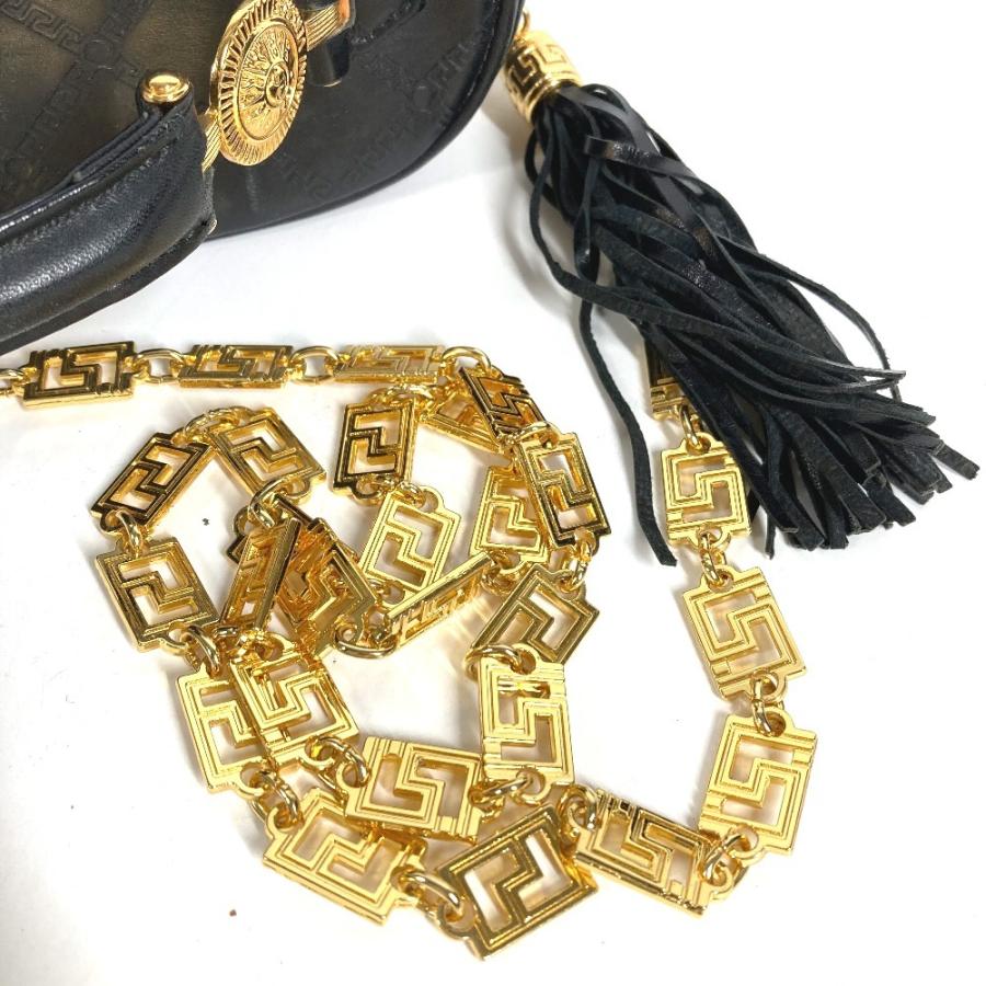 VERSACE ヴェルサーチ サンバースト ロゴ バニティバッグ 斜め掛け カバン ハンドバッグ  ヴィンテージ ショルダーバッグ ブラック【中古】 |  | 04