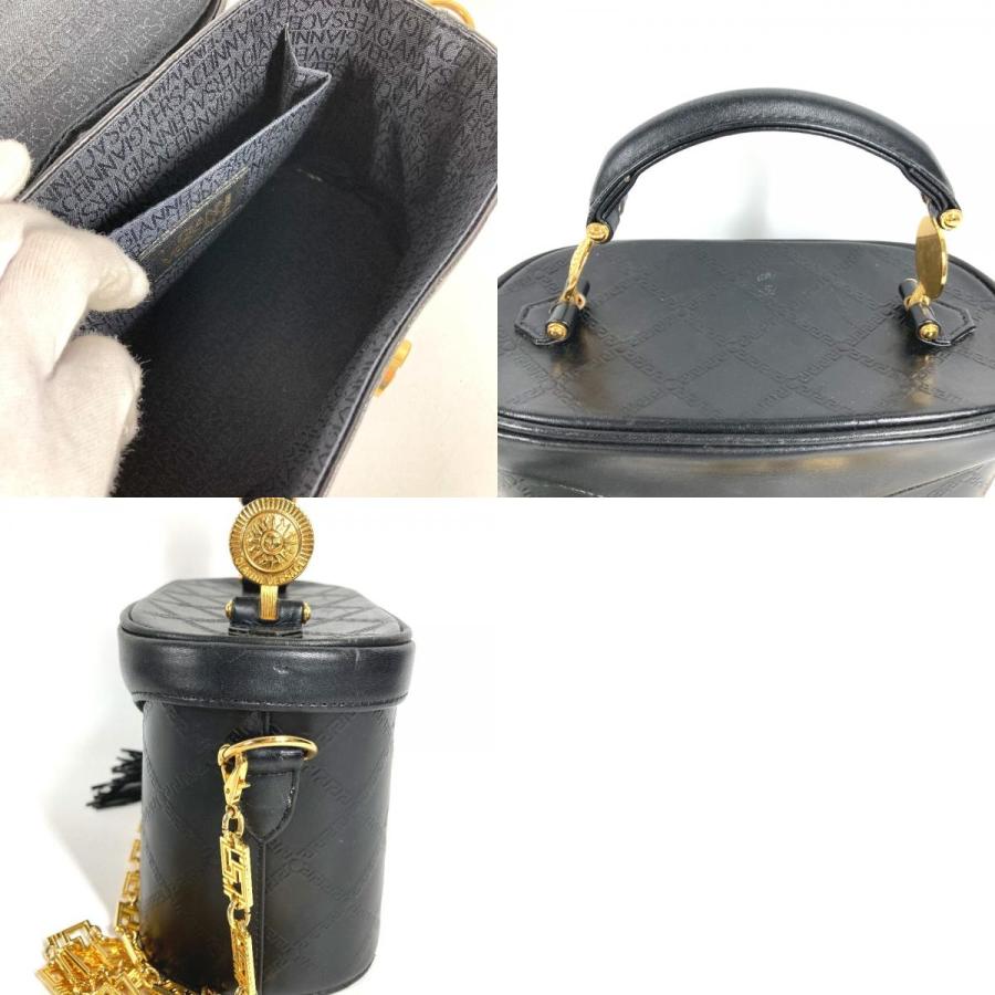 VERSACE ヴェルサーチ サンバースト ロゴ バニティバッグ 斜め掛け カバン ハンドバッグ  ヴィンテージ ショルダーバッグ ブラック【中古】 |  | 09