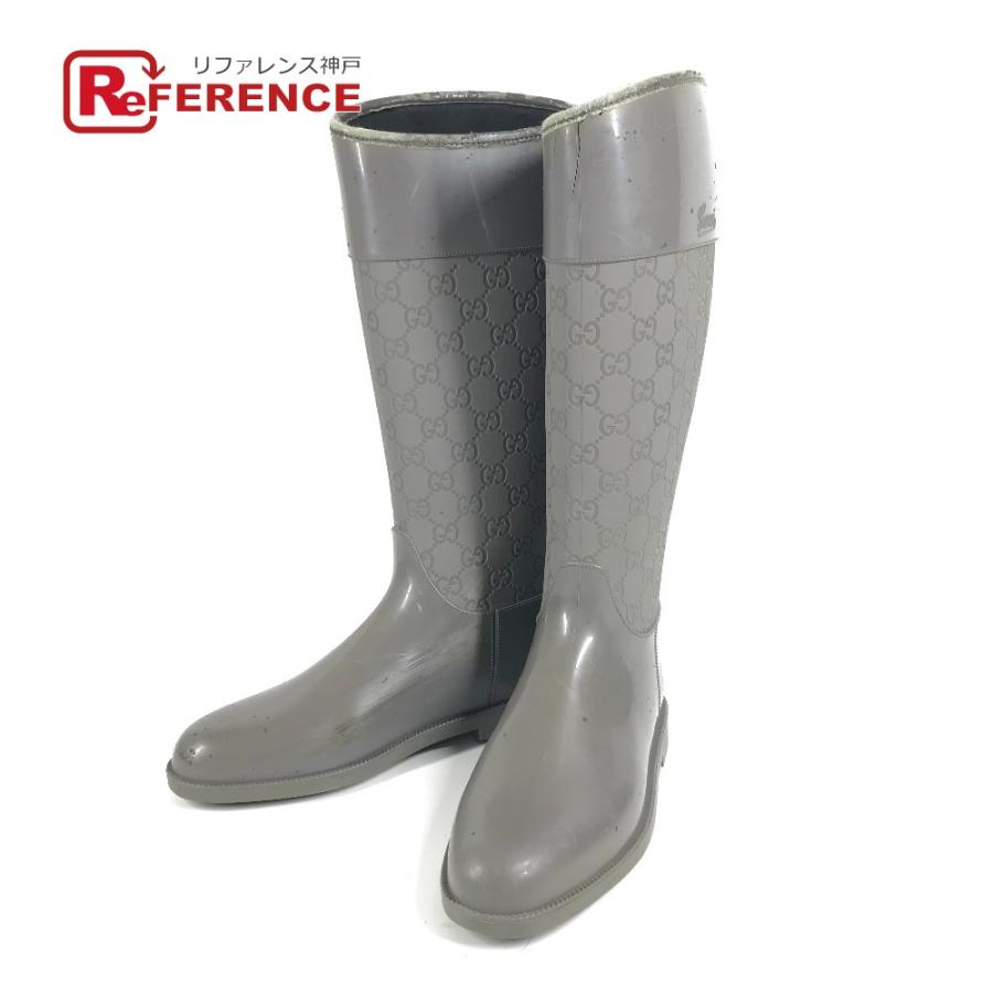 GUCCI グッチ GG ロングブーツ 靴 レインブーツ ロング 長靴 雨 レインシューズ グレー レディース【中古】 | GUCCI