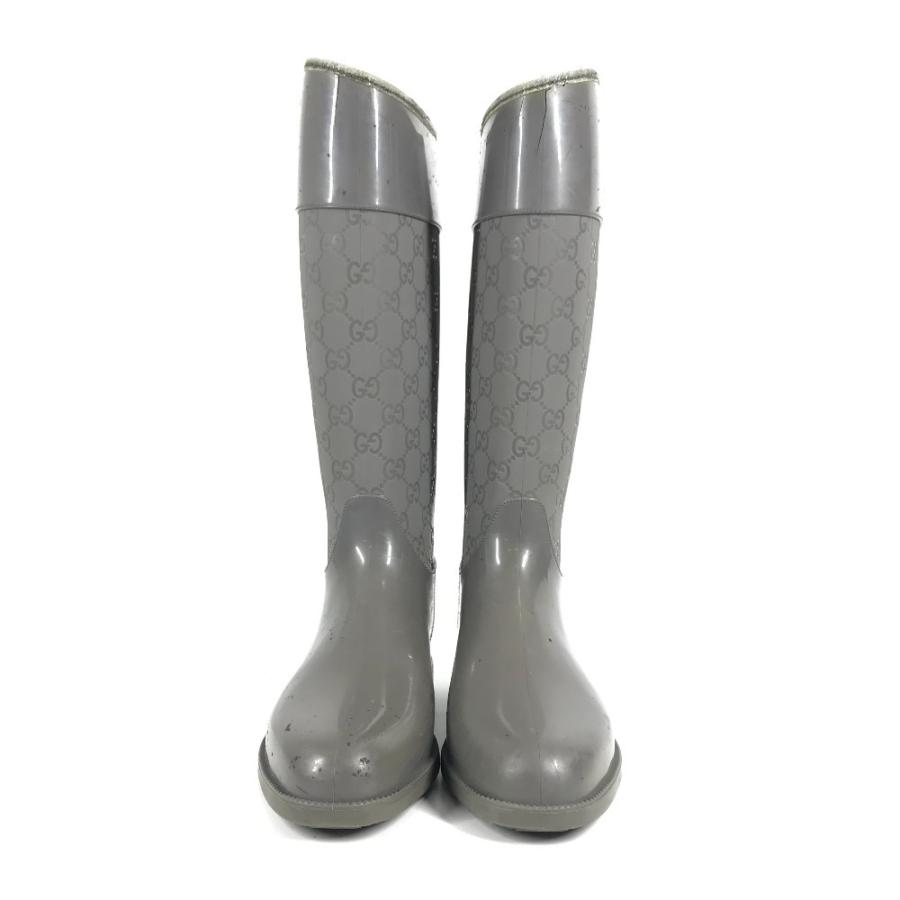 GUCCI グッチ GG ロングブーツ 靴 レインブーツ ロング 長靴 雨 レインシューズ グレー レディース【中古】 | GUCCI | 01