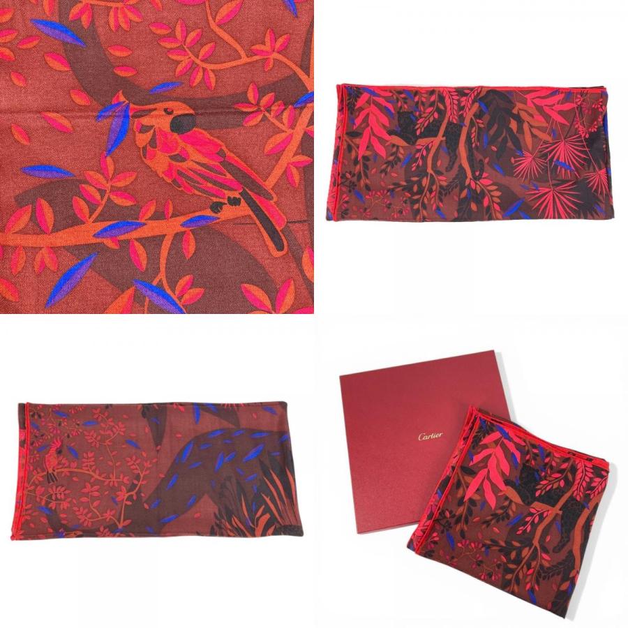 新品同様 CARTIER カルティエ 大判 スカーフ 140 ストール パンテール 豹 ヒョウ ロゴ ショール レッド ユニセックス【中古】 | Cartier | 09
