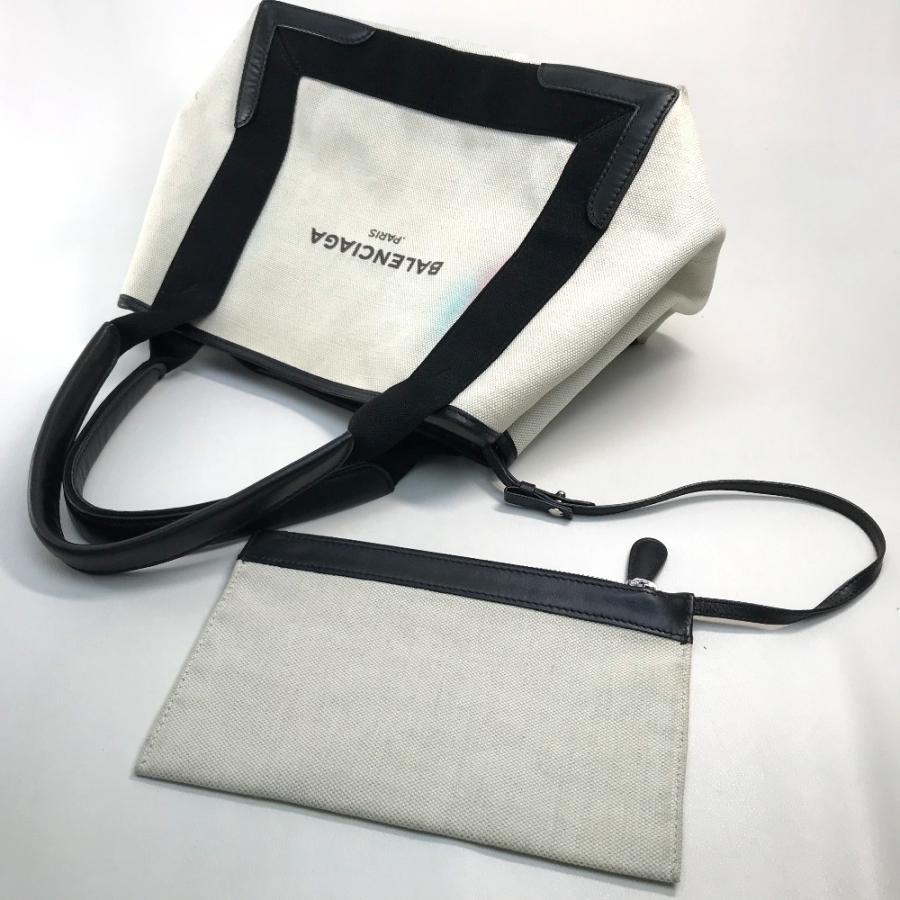 BALENCIAGA バレンシアガ 339933 カバS ロゴ トートバッグ ハンドバッグ キャンバス/レザー ホワイト×ブラック レディース【中古】 | BALENCIAGA | 04