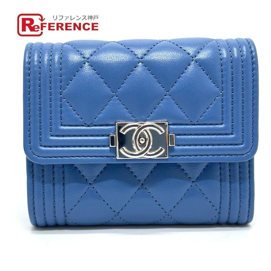 公式通販 Chanel シャネル A ボーイシャネル Cc ココマーク 三つ折り財布 小銭入れあり ブルー ブルー レディース 中古 初回限定 Skylanceronline Com