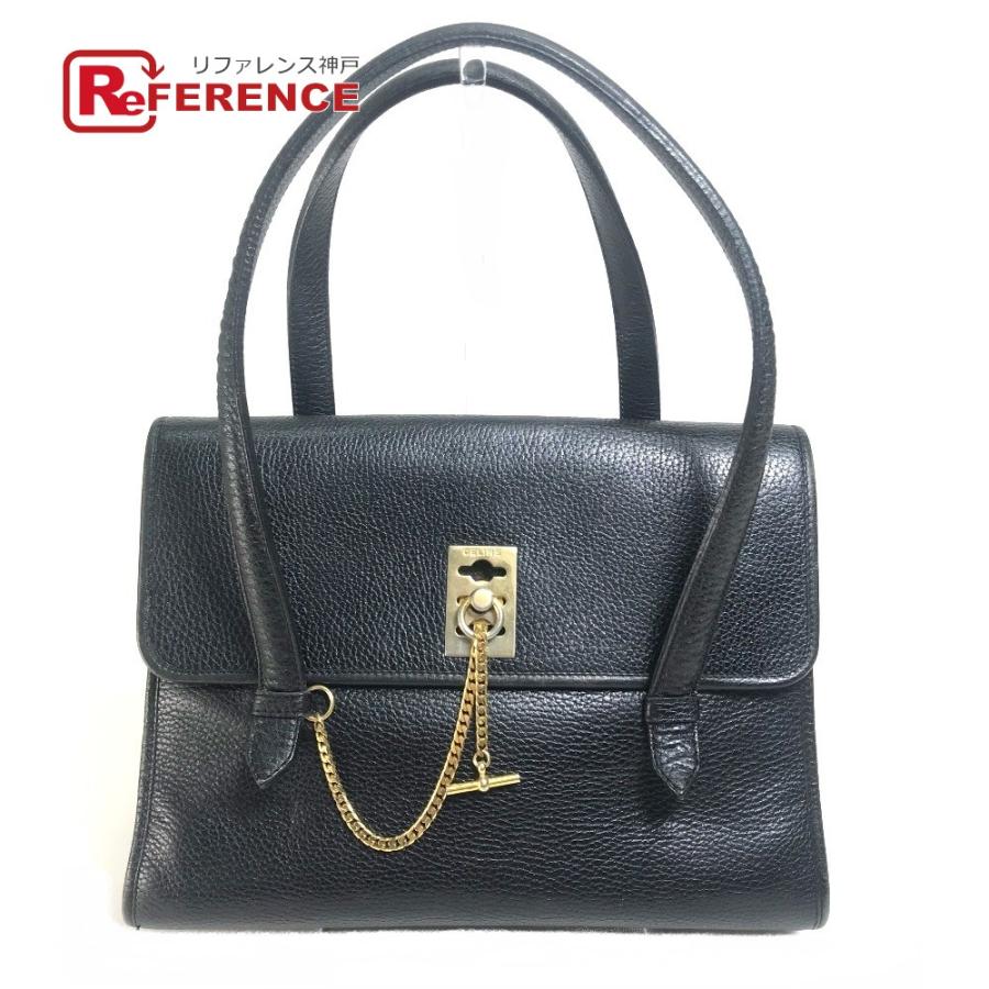 CELINE セリーヌ ヴィンテージ ロック トートバッグ ハンドバッグ レザー レディース ブラック×ゴールド金具 | CELINE