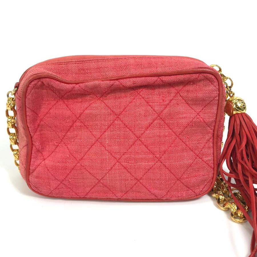 CHANEL シャネル CC ココマーク マトラッセ キルティング フリンジ タッセル ショルダーバッグ キャンバス レッド×ゴールド金具【中古】 | CHANEL | 01