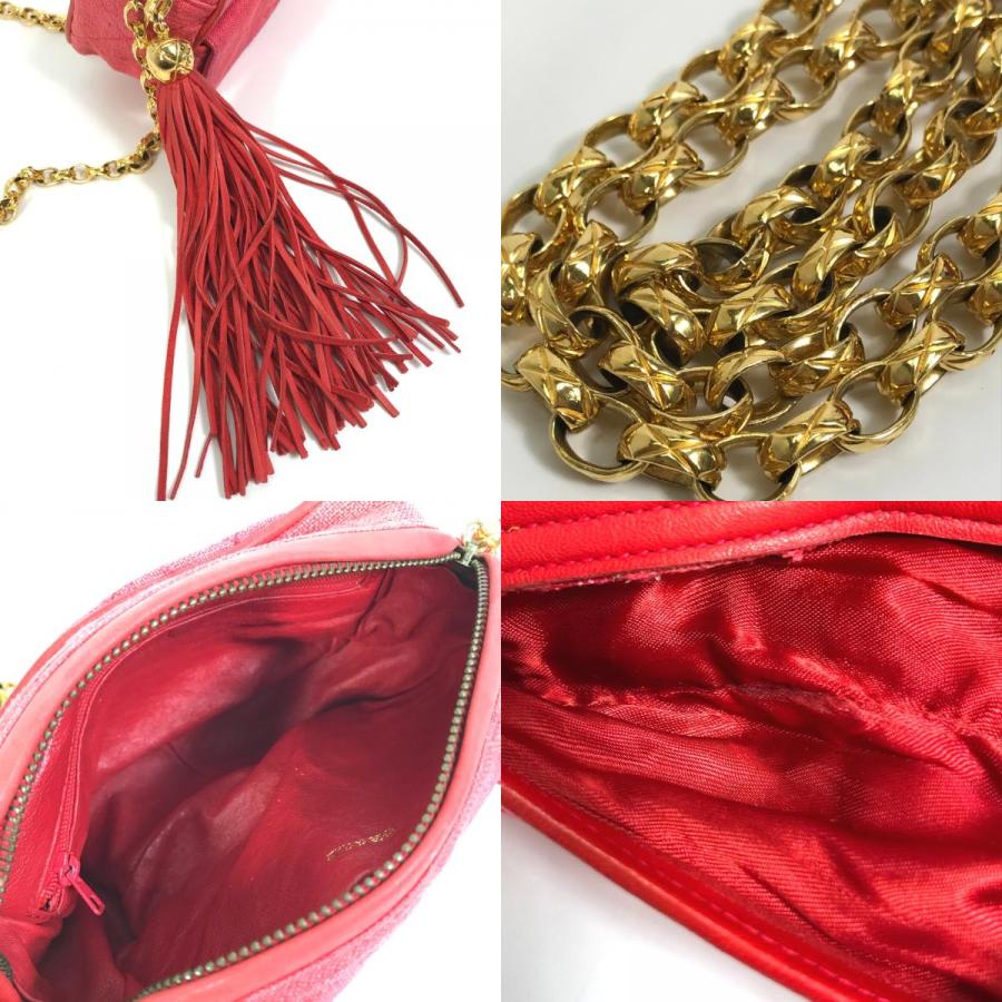 CHANEL シャネル CC ココマーク マトラッセ キルティング フリンジ タッセル ショルダーバッグ キャンバス レッド×ゴールド金具【中古】 | CHANEL | 08