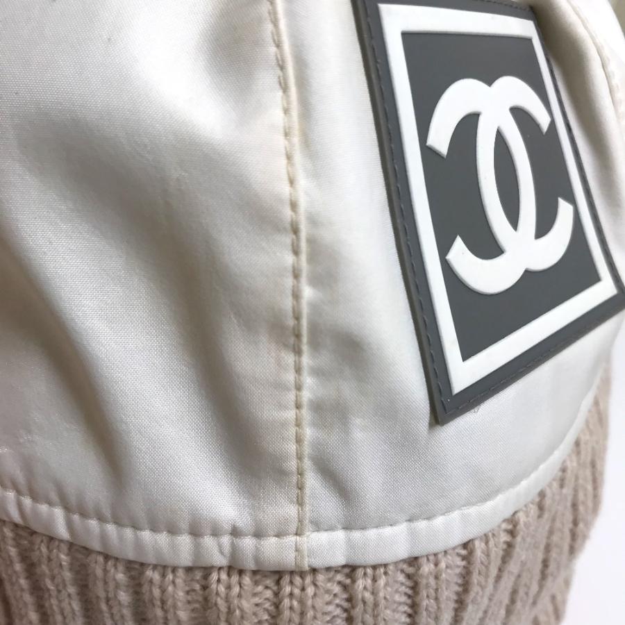 CHANEL シャネル CC ココマーク スポーツライン ロゴ ニットキャップ ニット帽 ポリエステル アイボリー/ベージュ レディース S【中古】 | CHANEL | 04