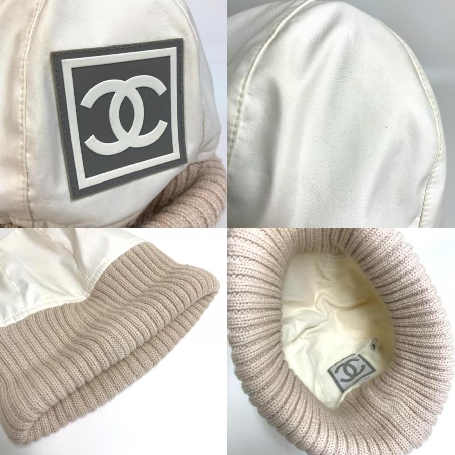 CHANEL シャネル CC ココマーク スポーツライン ロゴ ニットキャップ ニット帽 ポリエステル アイボリー/ベージュ レディース S【中古】 | CHANEL | 08