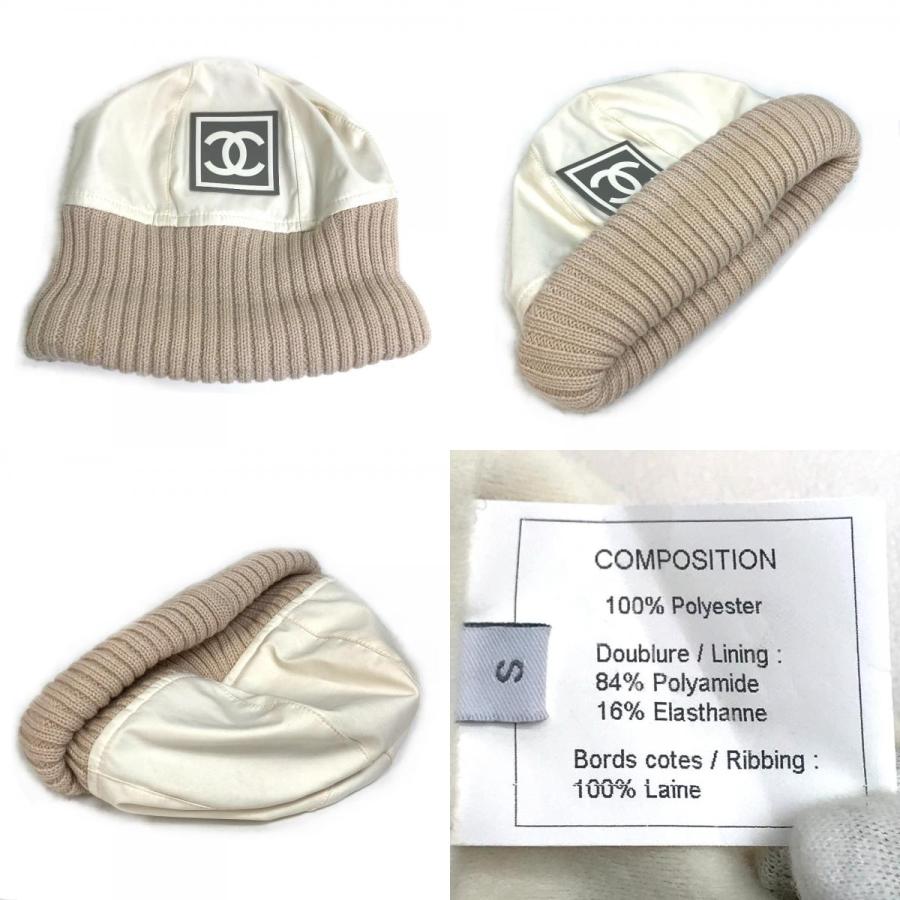 CHANEL シャネル CC ココマーク スポーツライン ロゴ ニットキャップ ニット帽 ポリエステル アイボリー/ベージュ レディース S【中古】 | CHANEL | 09