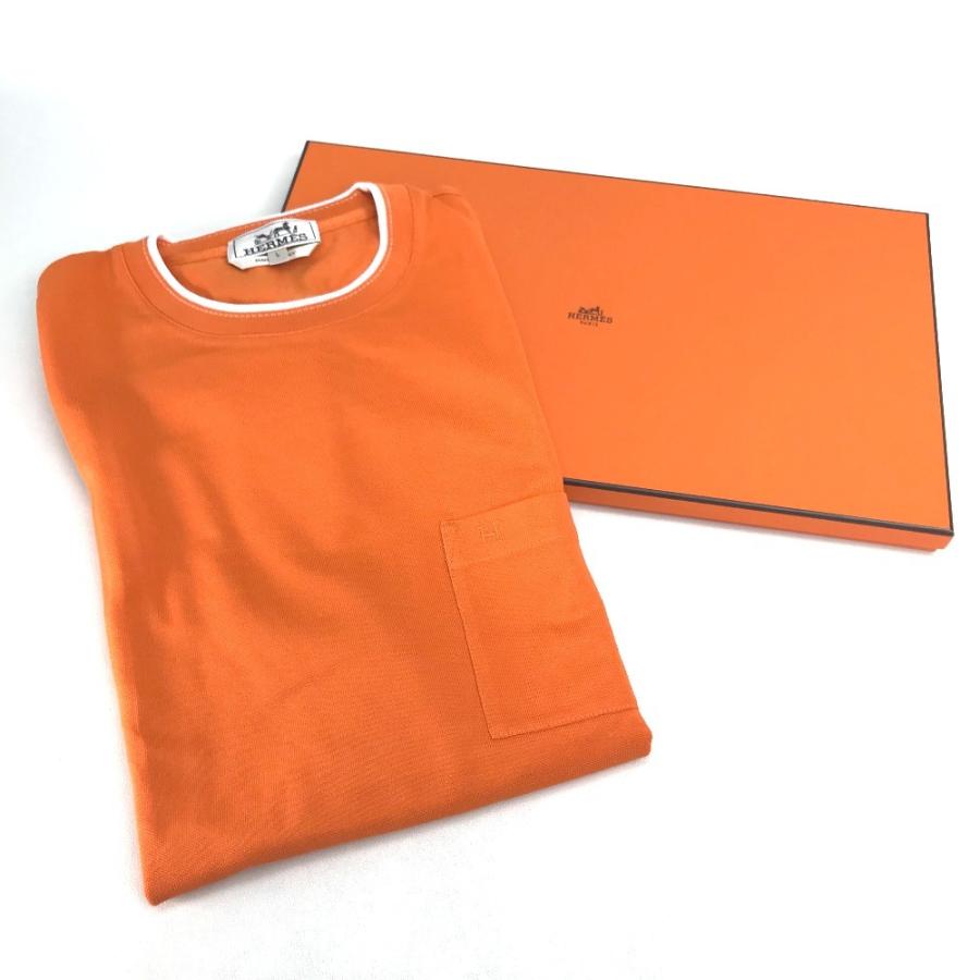 未使用 HERMES エルメス Hロゴ刺繍 胸ポケット 半袖Ｔシャツ トップス