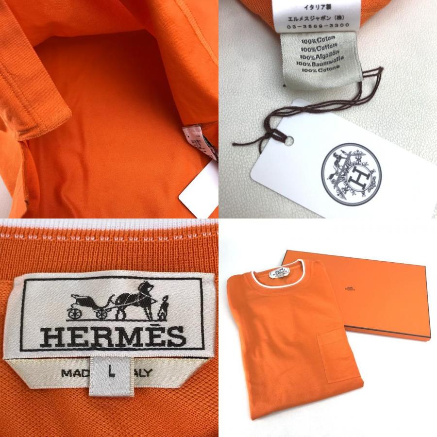 未使用 HERMES エルメス Hロゴ刺繍 胸ポケット 半袖Ｔシャツ トップス