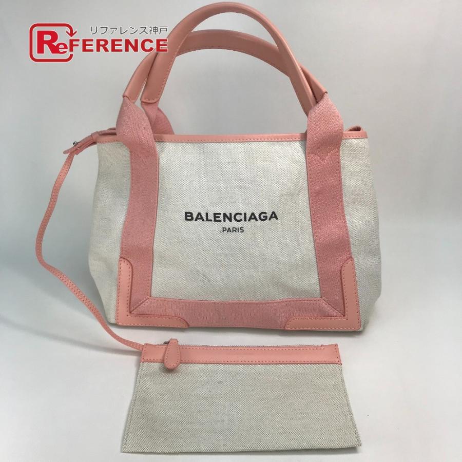 BALENCIAGA バレンシアガ 339933 ネイビーカバスS ハンドバッグ トートバッグ キャンバス/レザー ナチュラル/ライトピンク | BALENCIAGA