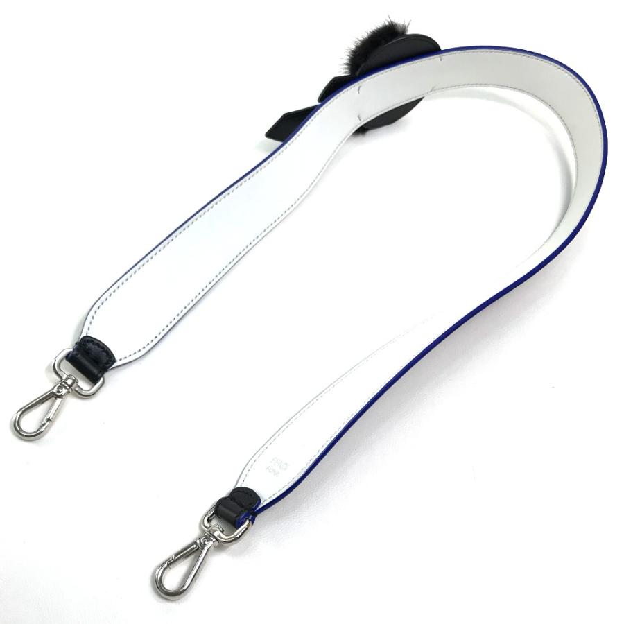 FENDI - フェンディ FENDI ストラップユー カーリト 8AV0775R7F0X93 ファー付き カール ラガーフェルド ショルダーストラップ レザー ブラック×ホワイト×ブルー FENDI フェンディ 8AV0775R7F0X93 ストラップユー カーリト