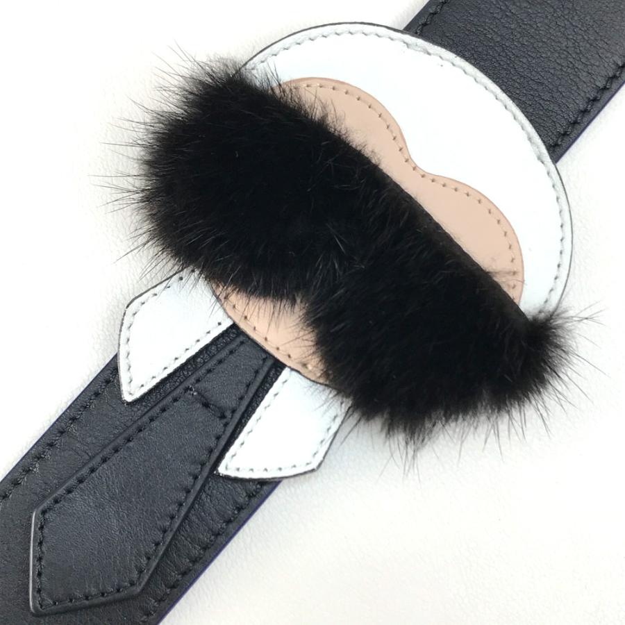 FENDI - フェンディ FENDI ストラップユー カーリト 8AV0775R7F0X93 ファー付き カール ラガーフェルド ショルダーストラップ レザー ブラック×ホワイト×ブルー FENDI フェンディ 8AV0775R7F0X93 ストラップユー カーリト