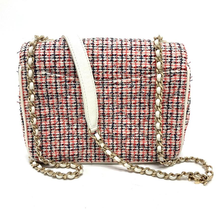 CHANEL シャネル CC ココマーク フラップ ポシェット チェーン ショルダーバッグ レザー ホワイト×レッド レディース【中古】_1