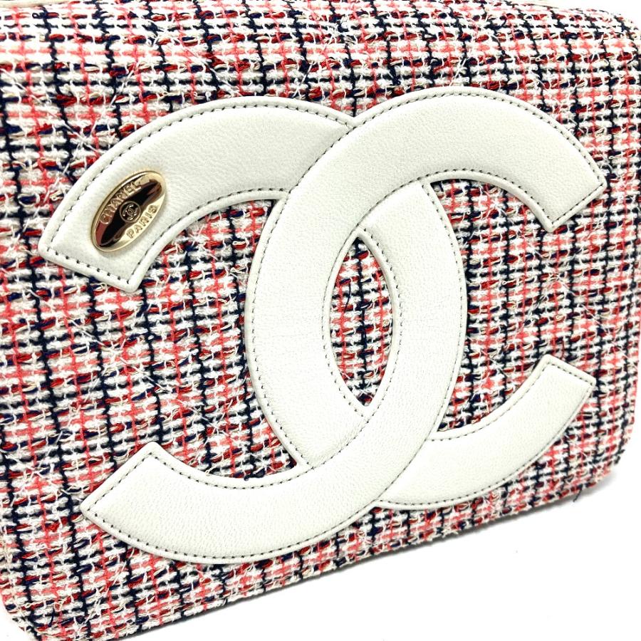 CHANEL シャネル CC ココマーク フラップ ポシェット チェーン ショルダーバッグ レザー ホワイト×レッド レディース【中古】_3