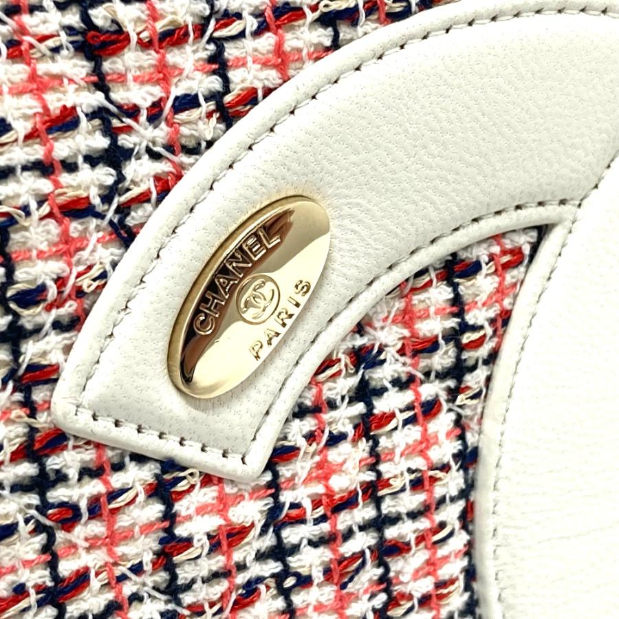 CHANEL シャネル CC ココマーク フラップ ポシェット チェーン ショルダーバッグ レザー ホワイト×レッド レディース【中古】_4