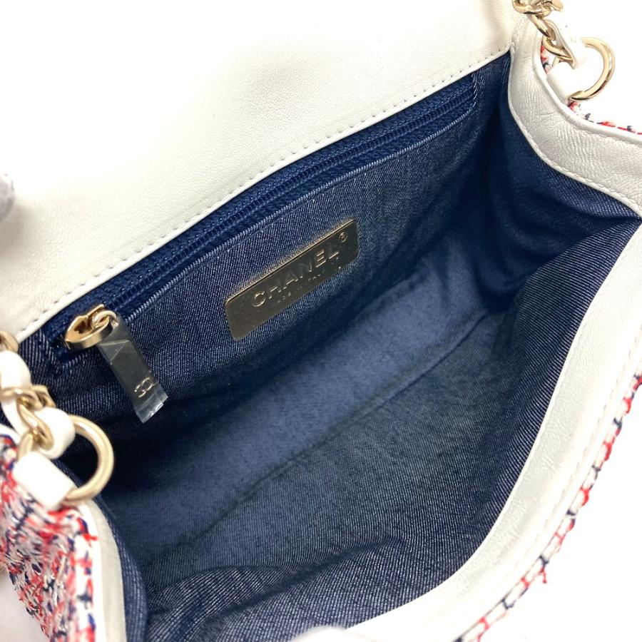 CHANEL シャネル CC ココマーク フラップ ポシェット チェーン ショルダーバッグ レザー ホワイト×レッド レディース【中古】_7
