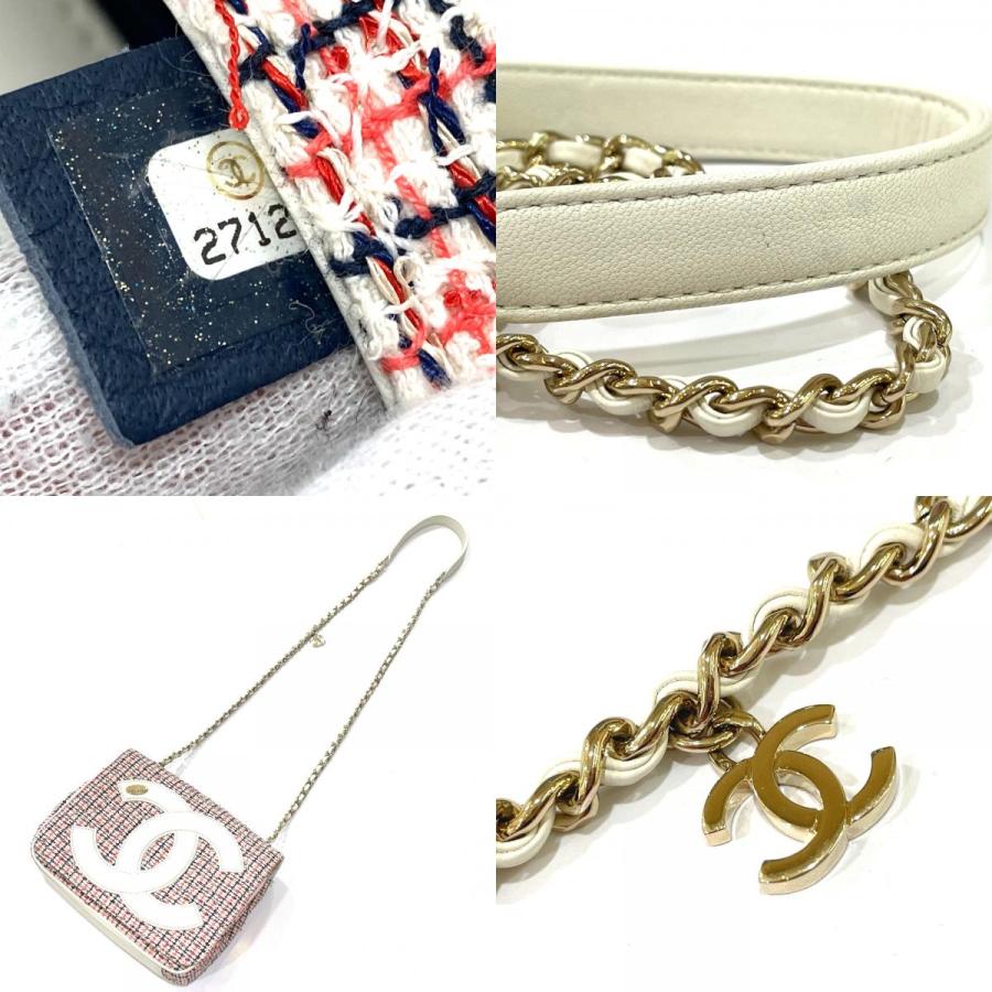 CHANEL シャネル CC ココマーク フラップ ポシェット チェーン ショルダーバッグ レザー ホワイト×レッド レディース【中古】_9
