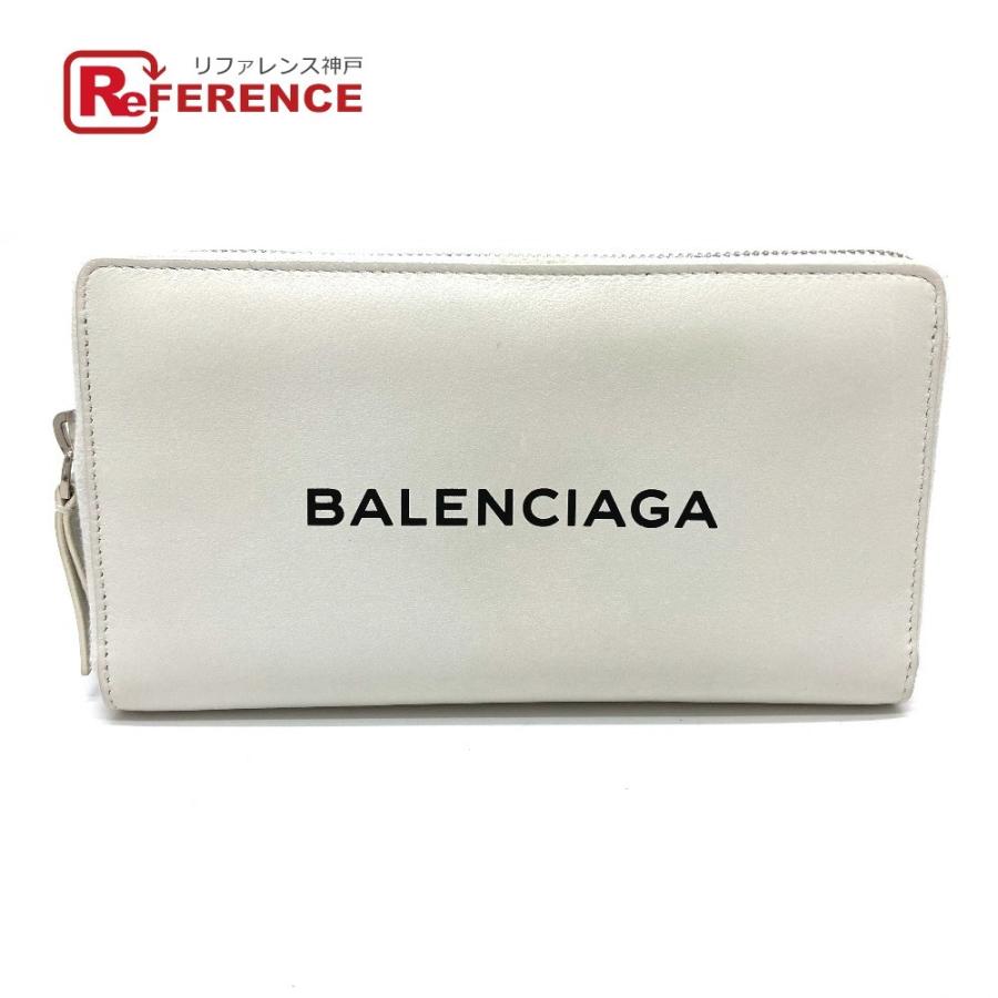 BALENCIAGA バレンシアガ 490625 ロゴ エブリデイ EVERYDAY ラウンドファスナー 長財布 レザー ホワイト ユニセックス【中古】 | BALENCIAGA
