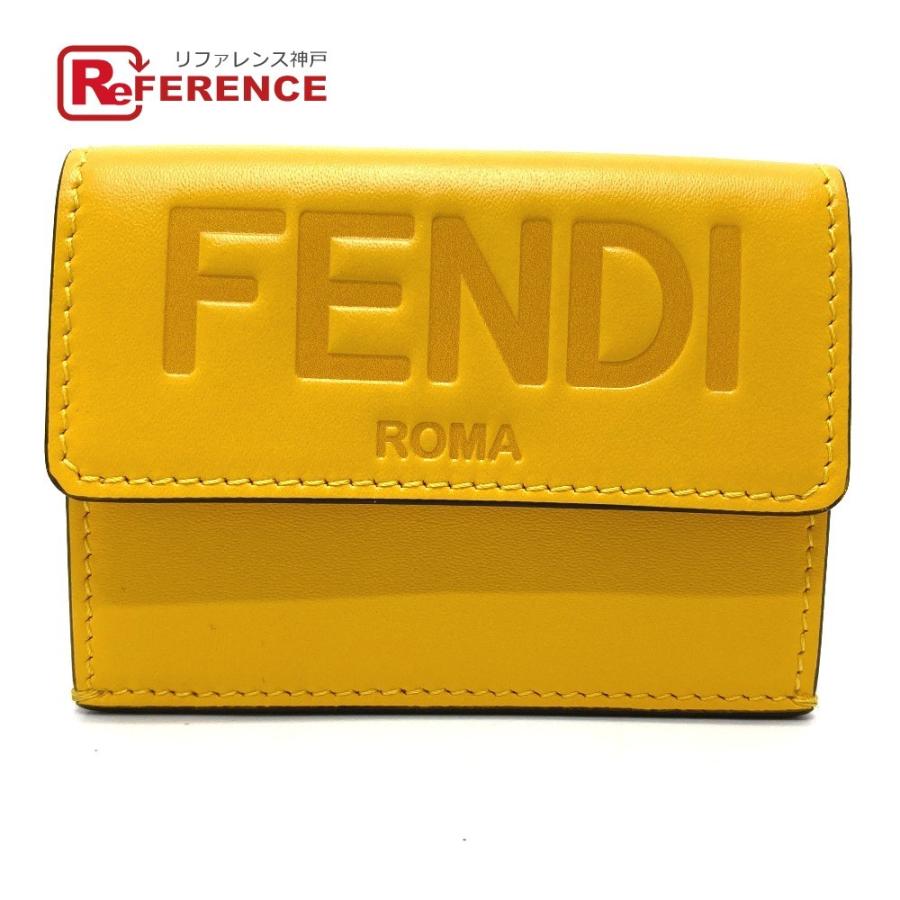 新品同様 FENDI フェンディ 8M0395 マイクロ トリフォード コンパクトウォレット 3つ折り財布 レザー イエロー レディース【中古】 | FENDI