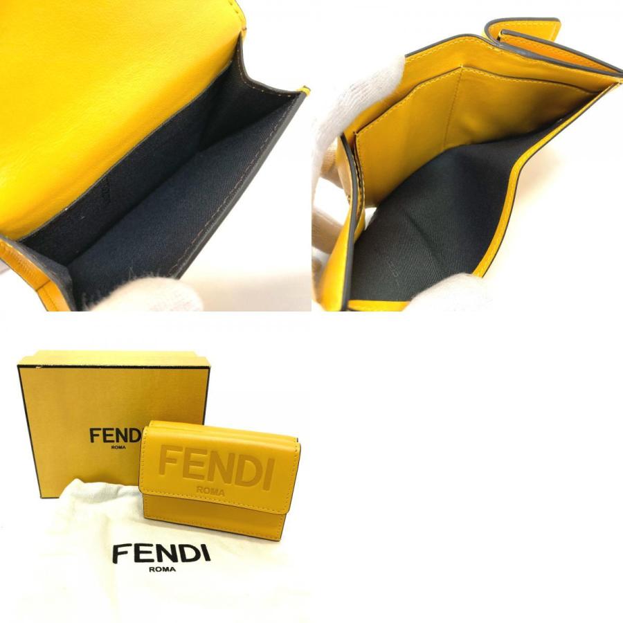 新品同様 FENDI フェンディ 8M0395 マイクロ トリフォード コンパクトウォレット 3つ折り財布 レザー イエロー レディース【中古】 | FENDI | 09