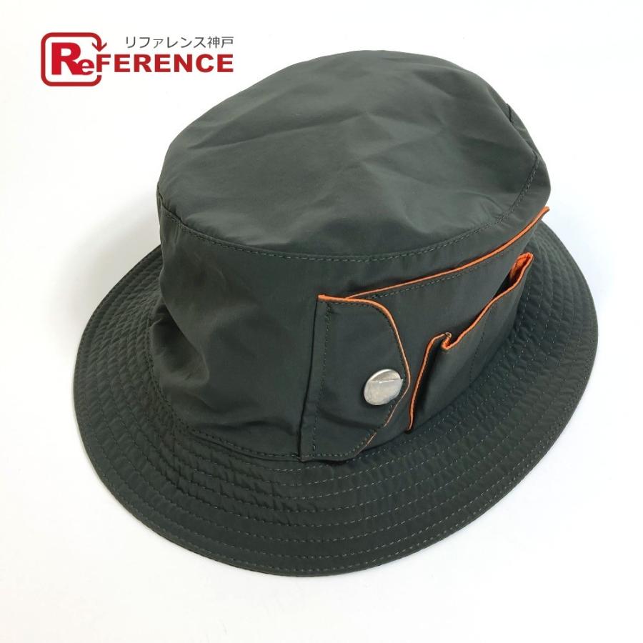 HERMES エルメス ポケット付き 帽子 ハット ポリアミド カーキ メンズ