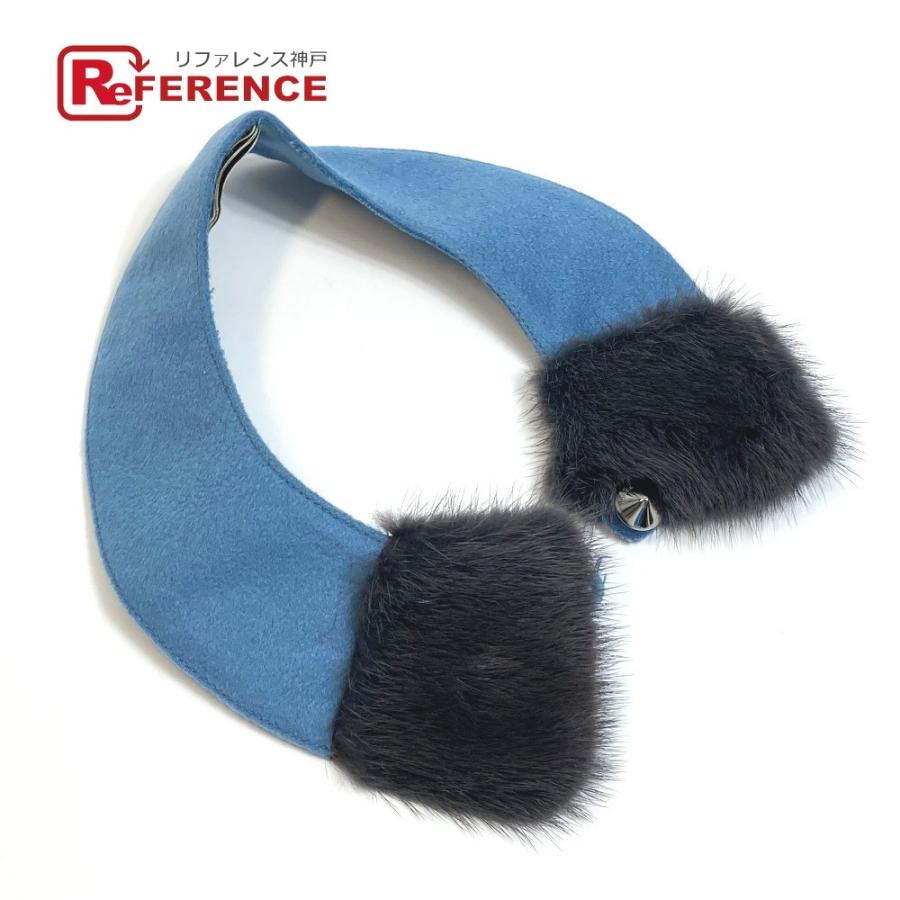 FENDI フェンディ アッタチドカラー 付け襟 雑貨 カシミヤ ブルー×グレー レディース【中古】 | FENDI