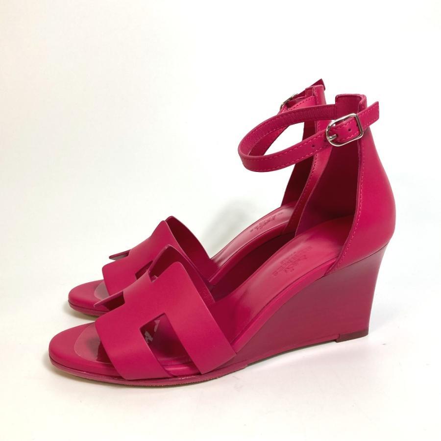 HERMES エルメス Hロゴ レジェンド ウェッジソール サンダル レザー