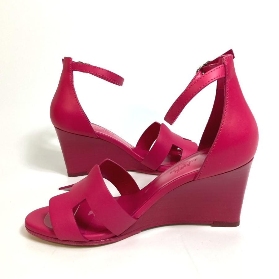 HERMES エルメス Hロゴ レジェンド ウェッジソール サンダル レザー