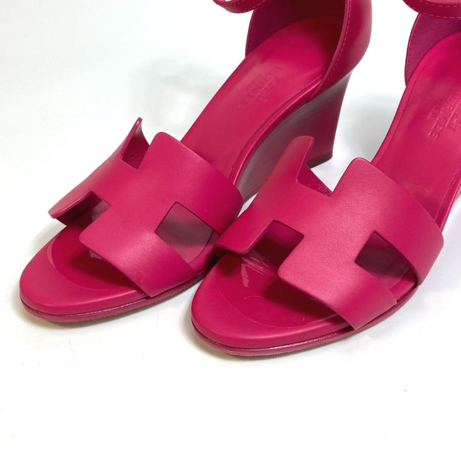 HERMES エルメス Hロゴ レジェンド ウェッジソール サンダル レザー