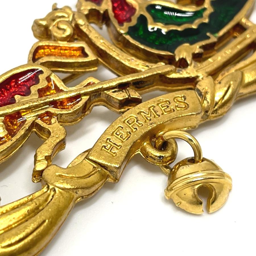 HERMES エルメス クリスマス トナカイ サンタ ヴィンテージ ブローチ 七宝焼き ゴールド レディース【中古】 | HERMES | 02