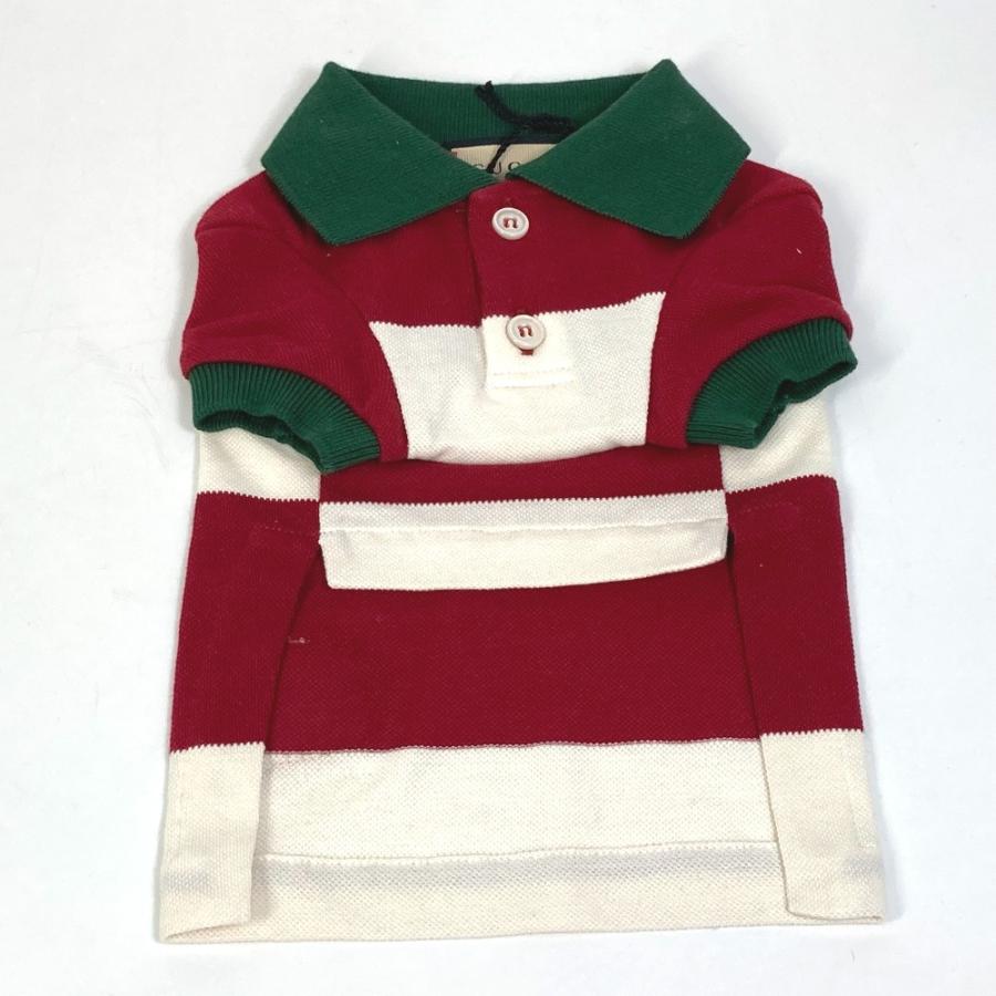 GUCCI グッチ 695744 GG ストロベリー パッチ付き ビッグストライプ ペット Tシャツ ドッグウェア コットン レッド【中古】新品同様 | GUCCI | 01