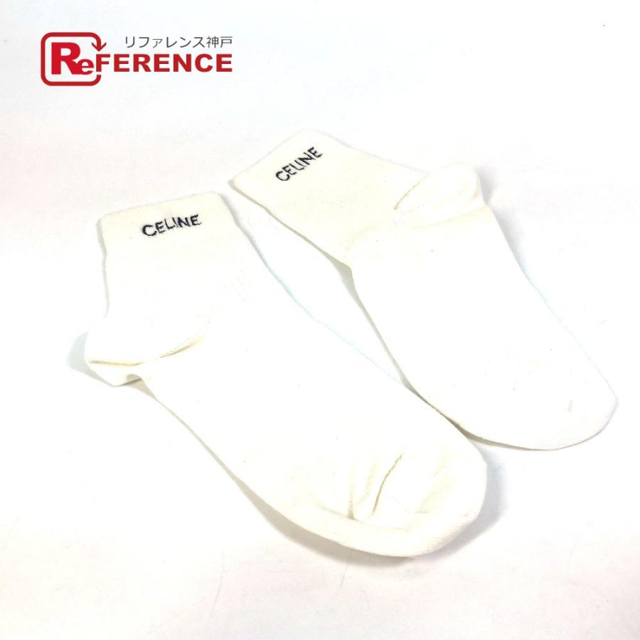 CELINE セリーヌ ロゴ エンブロイダリー ミドルライズ アスレチックソックス 靴下 コットン ホワイト レディース【中古】未使用 | CELINE