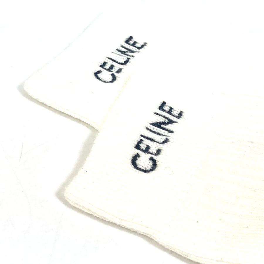 CELINE セリーヌ ロゴ エンブロイダリー ミドルライズ アスレチックソックス 靴下 コットン ホワイト レディース【中古】未使用 | CELINE | 02