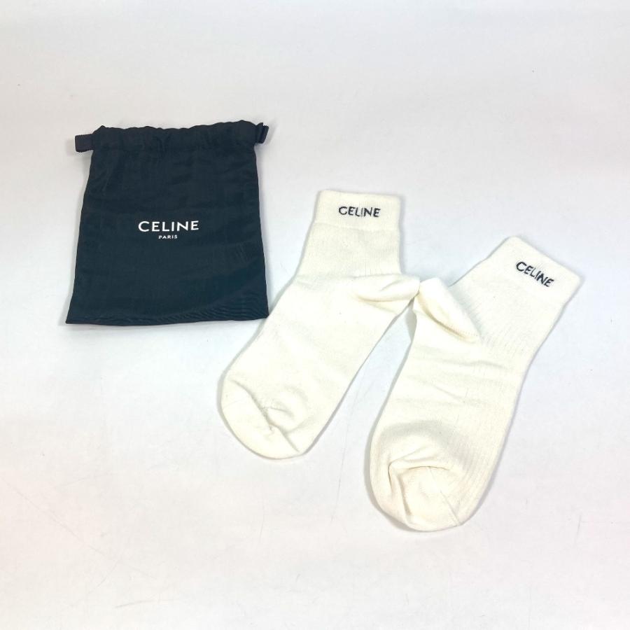 CELINE セリーヌ ロゴ エンブロイダリー ミドルライズ アスレチックソックス 靴下 コットン ホワイト レディース【中古】未使用 | CELINE | 07