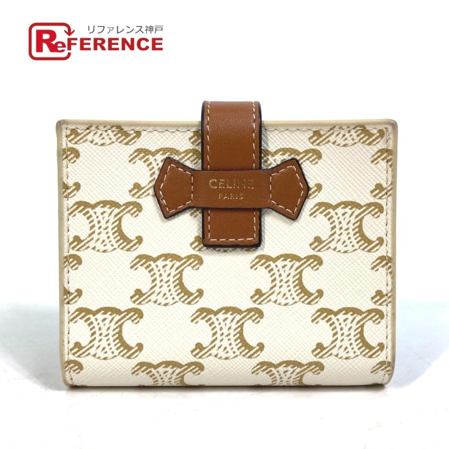 CELINE セリーヌ マカダム トリオンフ 総柄 2つ折り財布 PVC/レザー ホワイト/ブラウン レディース【中古】 | CELINE