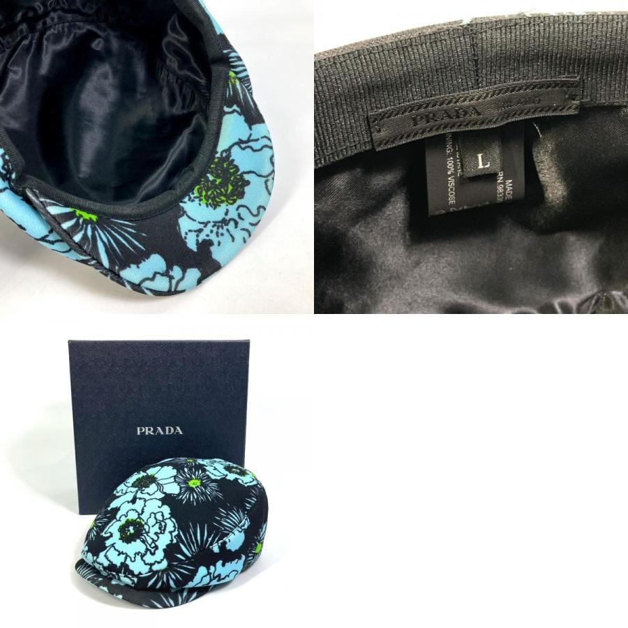 PRADA プラダ 花柄 帽子 キャスケット ナイロン ブルー×ブラック レディース【中古】 | PRADA | 09