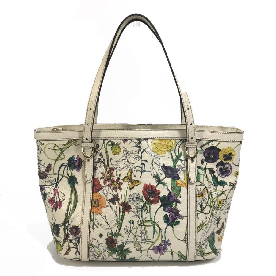 GUCCI グッチ 336776 フローラ 花柄 グッチニース ハンドバッグ トートバッグ レザー アイボリー系 レディース【中古】 | GUCCI | 01