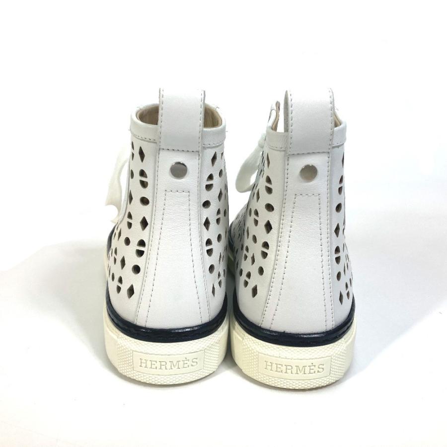 HERMES エルメス パンチング ハイカット 靴 スニーカー レザー ホワイト レディース【中古】 | HERMES | 02
