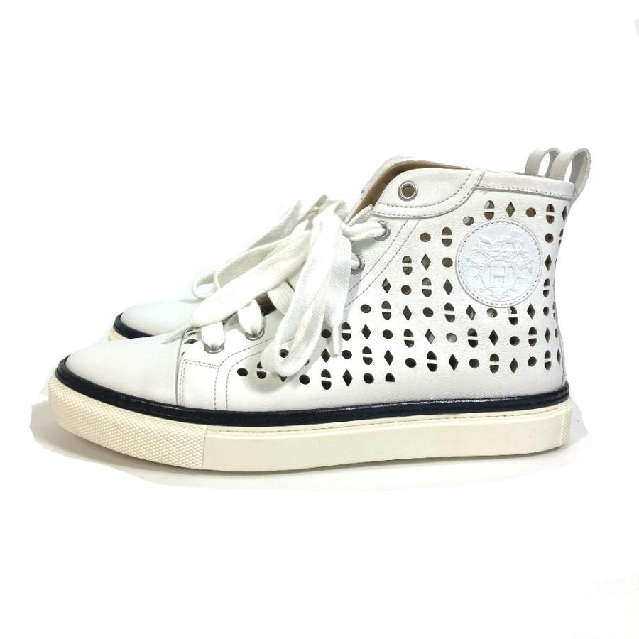 HERMES エルメス パンチング ハイカット 靴 スニーカー レザー ホワイト レディース【中古】 | HERMES | 04