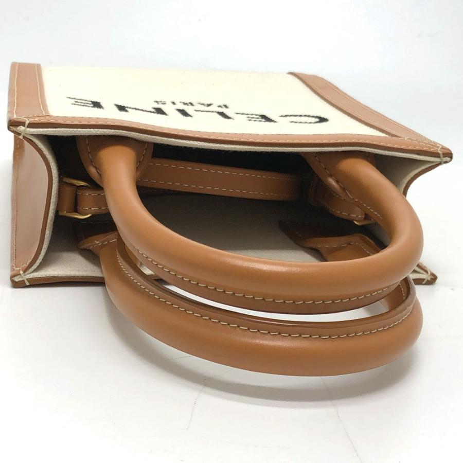 CELINE セリーヌ ロゴ バーティカルカバ ミニ 2WAY ショルダーバッグ キャンバス/レザー ベージュ レディース【中古】